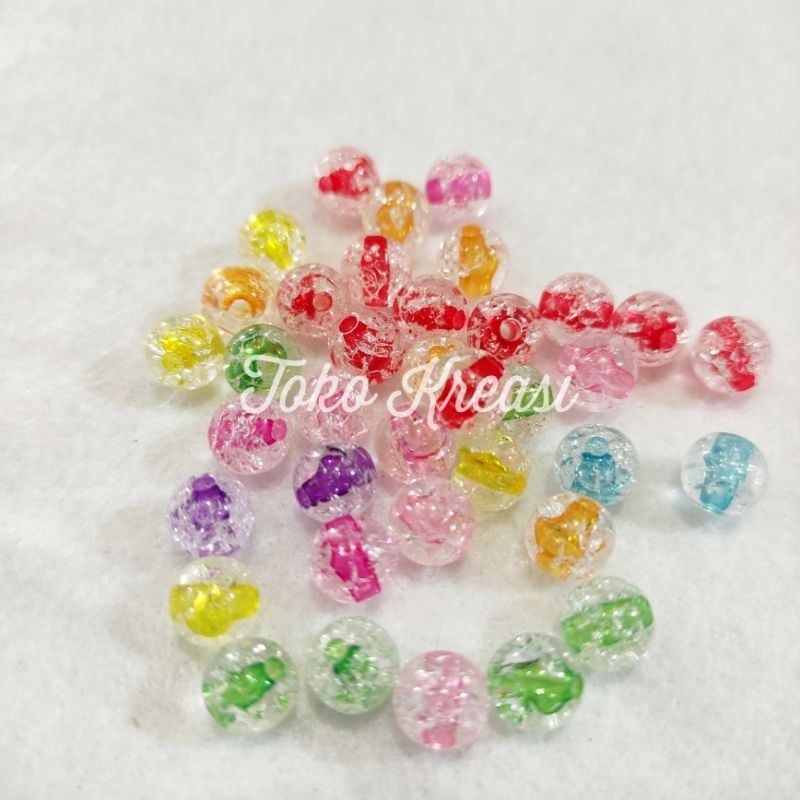 (Per Pack) Manik Mote kaca bening motif pecah / retak 6mm