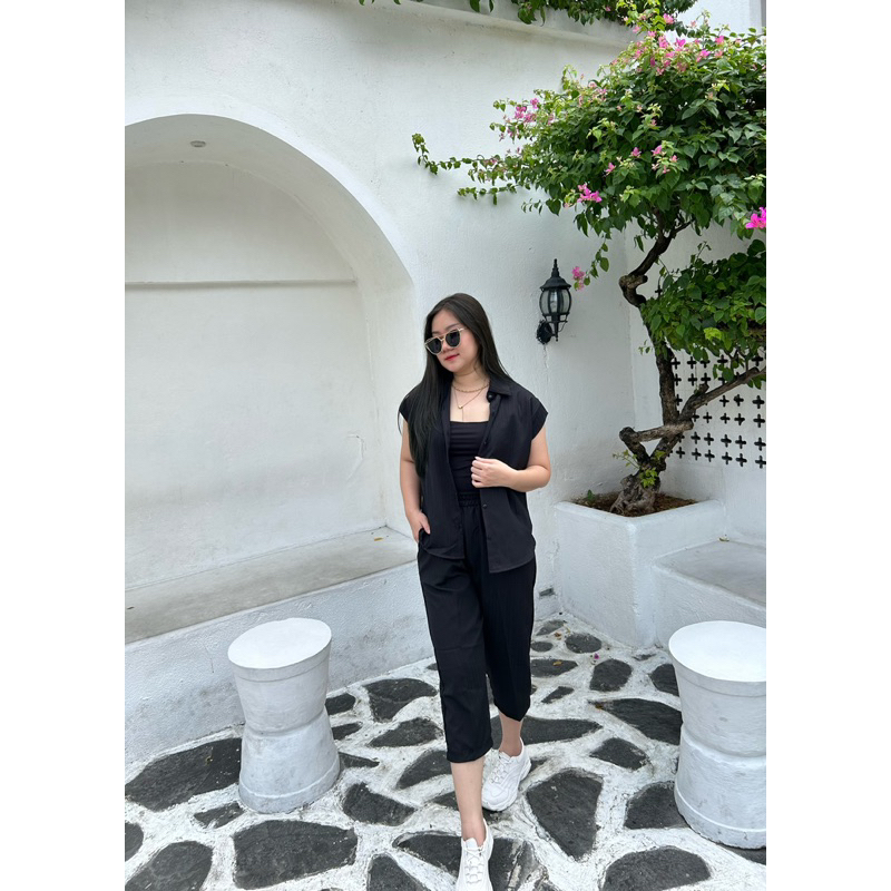 JOSHIN Rere oneset kemeja lady sofia - setelan krah celana 7/8