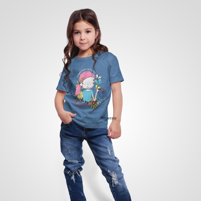 Kaos Anak Distro Cewe Grosir ecer kaos anak perempuan Bandung Motif GIRL GARDEN DENIM Abadigrosir