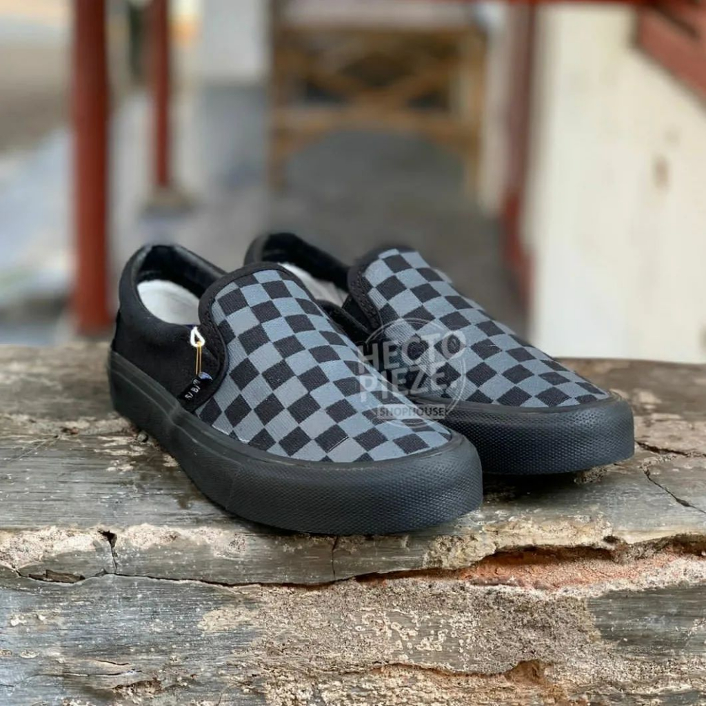 Saba Footwear - Slip On Checkerboard All Black | Sepatu Sneakers