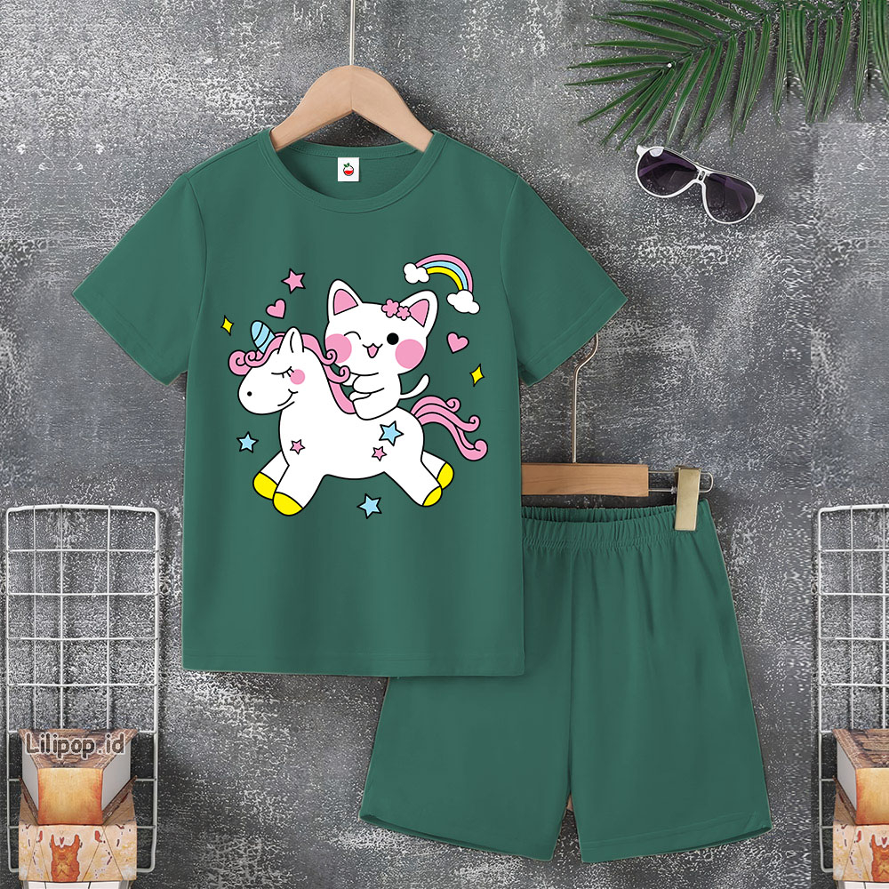 Baju Anak Stelan Usia 4-10 Tahun UNICORN Kaos 3/4 Cowok Cewek  Celana Pendek Harian