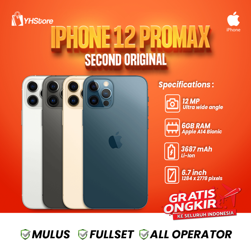 iPhone 12 Pro Max 256GB BEKAS ORIGINAL 100% | NORMAL FULLSET Kondisi Mulus