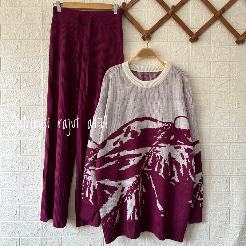 ONESET BROMO SWEATER RAJUT MOTIF SETELAN CELANA KULOT WANITA