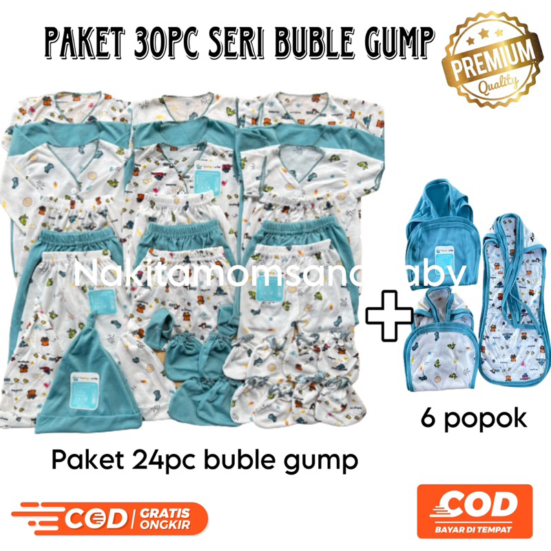 30pc Paket Perlengkapan Baju Bayi Baru Lahir, 3-6 dan 6-12 bulan seri buble gump promo 8.8