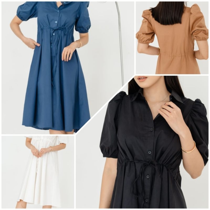 ♡ PREMIUM ♡ ORIGINAL ! VIRGINIA PLUFFY SLEEVE WAIST TIED MIDI DRESS ( BUSUI FRIENDLY )