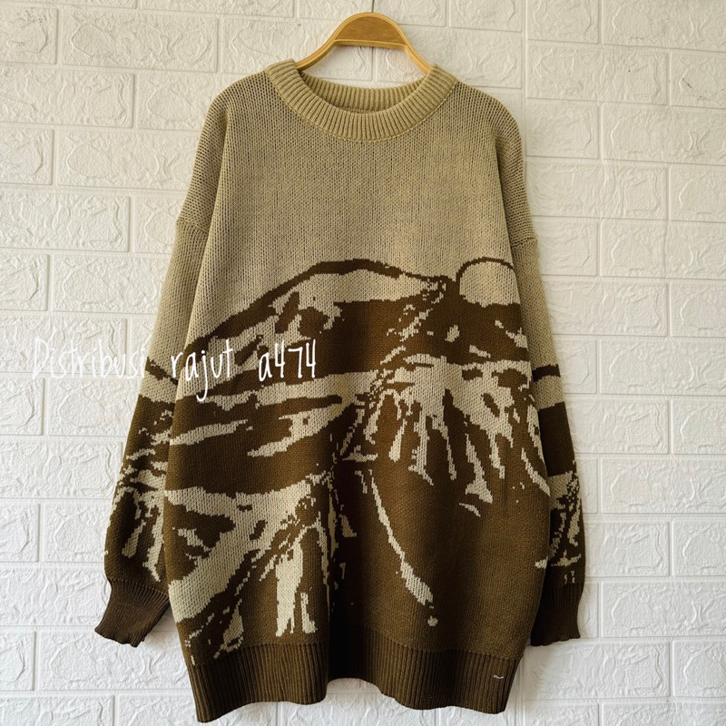 BROMO SWEATER RAJUT OVERSIZE MOTIF GUNUNG ATASAN RAJUT PRIA WANITA LENGAN PANJANG