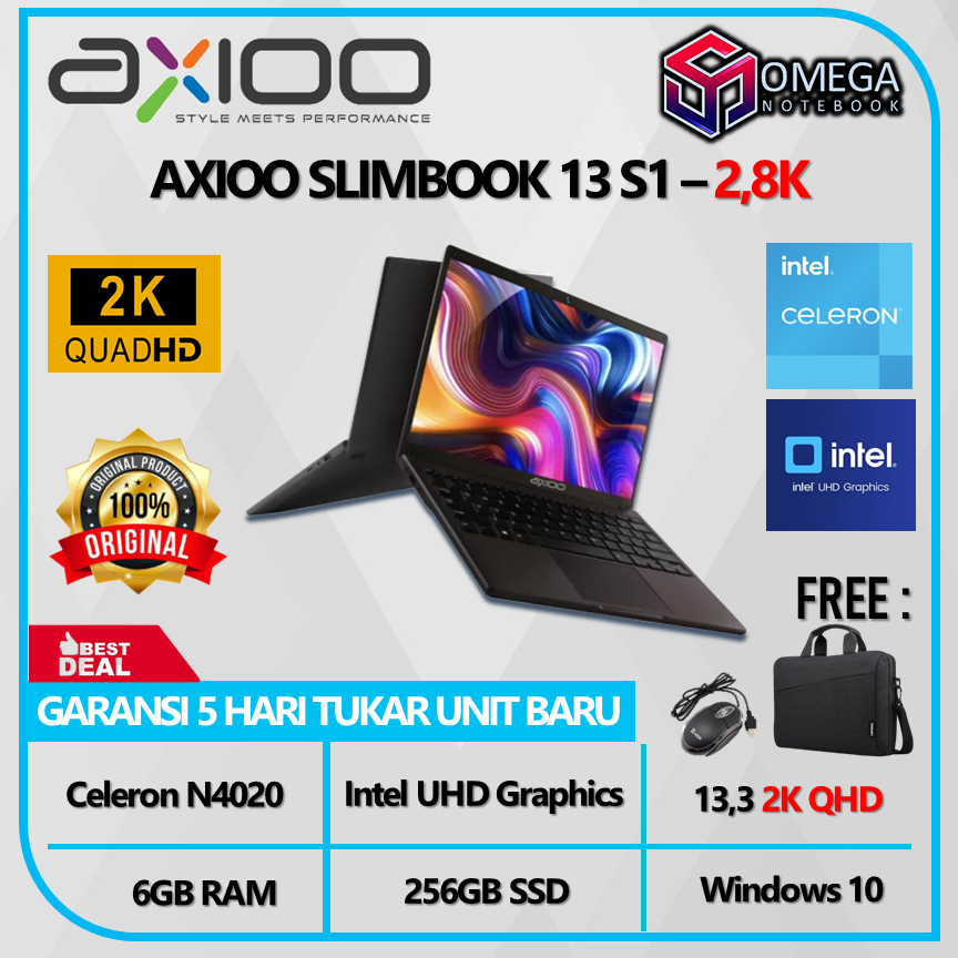 Laptop AXIOO SLIMBOOK 13 S1 / SLIMBOOK 14F / SLIMBOOK 11G / Mybook 11G N4020 4GB / 6GB  / 8GB 128GB/256GB SSD 13.3WQXGA 2.5K