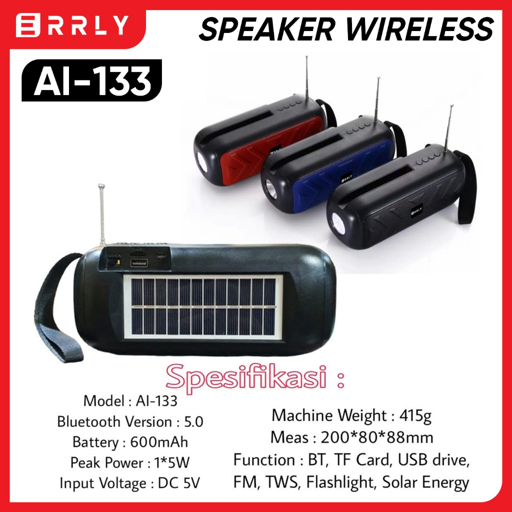 Speaker Bluetooth Solar ERRLY TWS AI-133 Radio Panel Surya Charger Matahari Speker Senter AL133