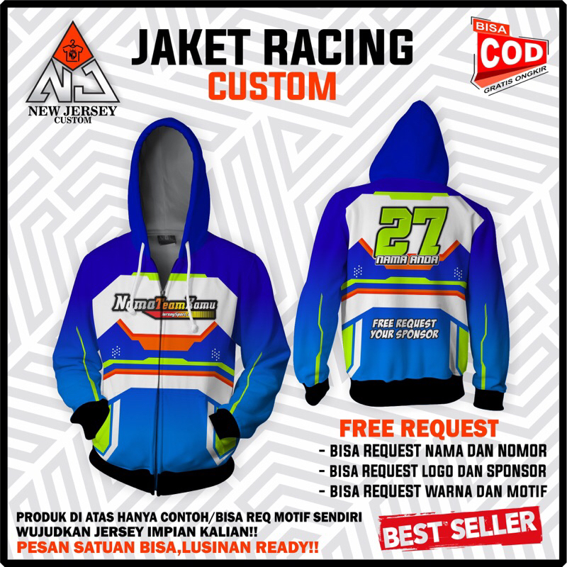 Jaket Racing Custom Bebas Request Design Nama Nomor Logo Warna