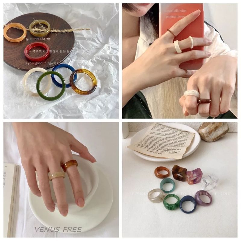 3 PCS/ Set Cincin Akrilik / Cincin Resin Fashion Korea Random