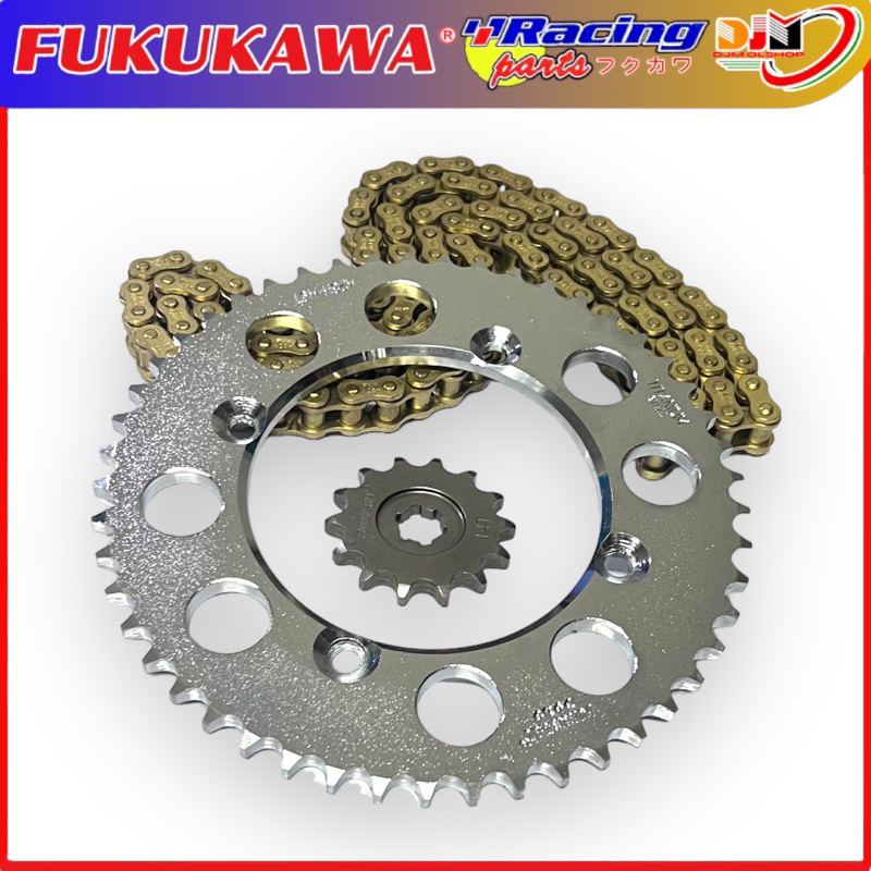 Gir Set Gear Paket Racing KLX 150L 428H 44T 14T 130L Plus Rantai Gold Fukukawa