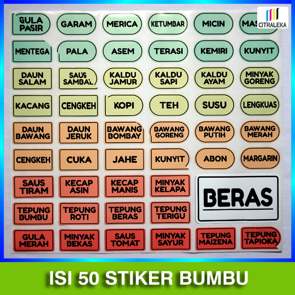 

(dapat 50 pcs) Stiker set Bumbu Dapur Pastel Murah Waterproof anti Air | stiker bumbu dapur | Stiker dapur set | sticker toples