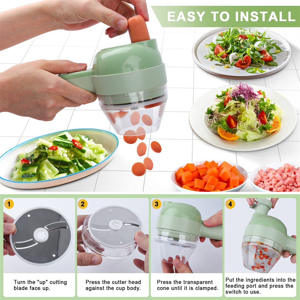 Food Chopper Portable 4 in 1 Electric Multifunctional - LE40 - Green