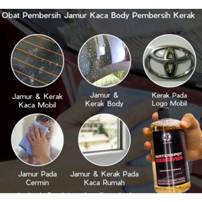 WK waterspot remover cairan ampuh anti jamur kaca jamur bodi mobil motor penghilang jamur kerak air mobil motor