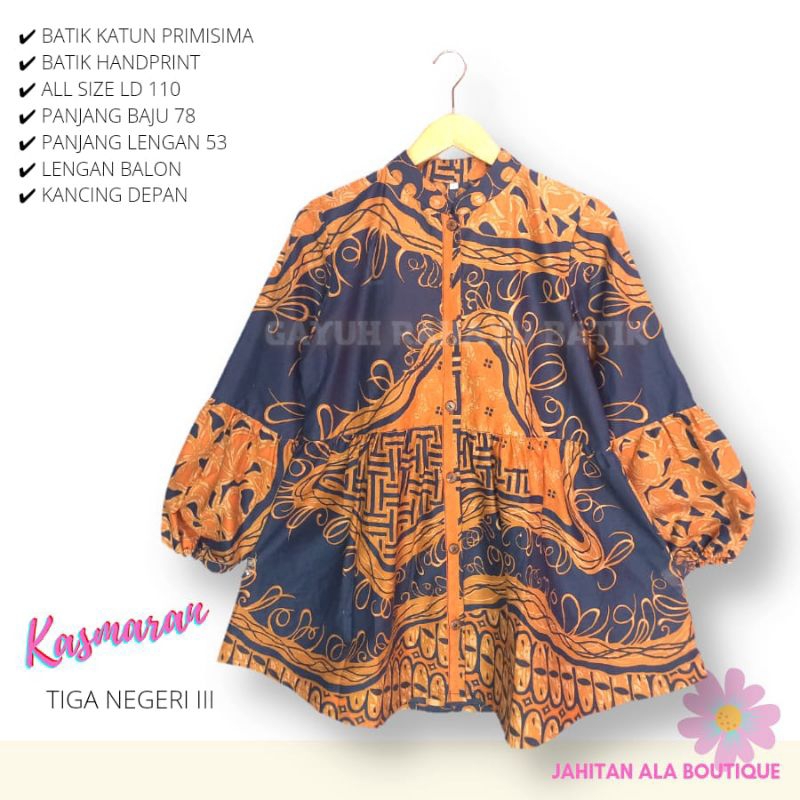 blus kasmaran  etnik tiga negri kancinh depan batik solo atasan kerja