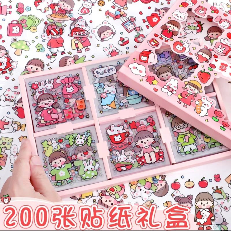 [100pcs] Stiker PET Box 4Warna Momo Motif Karakter Warna Cantik Sticker Momo Dekor Dairy Jurnal Sticker Pet Anak Lucu Dan Menarik