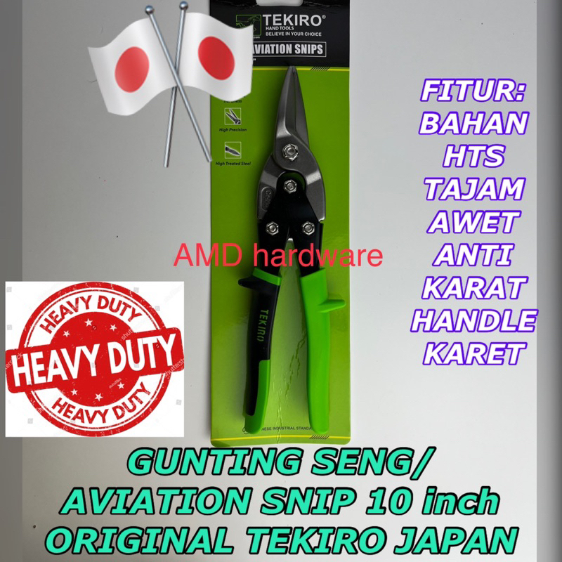 Aviation Snips Straight 10 inch Gunting Lurus Plat Baja Ringan Seng Holo Original TEKIRO Japan Kapusi