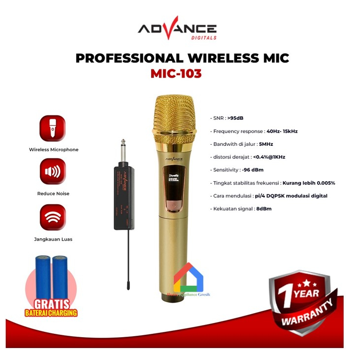 Advance Wireless Microphone MIC 103 / Mikrofon Advance MIC103 Bluetooth Gold