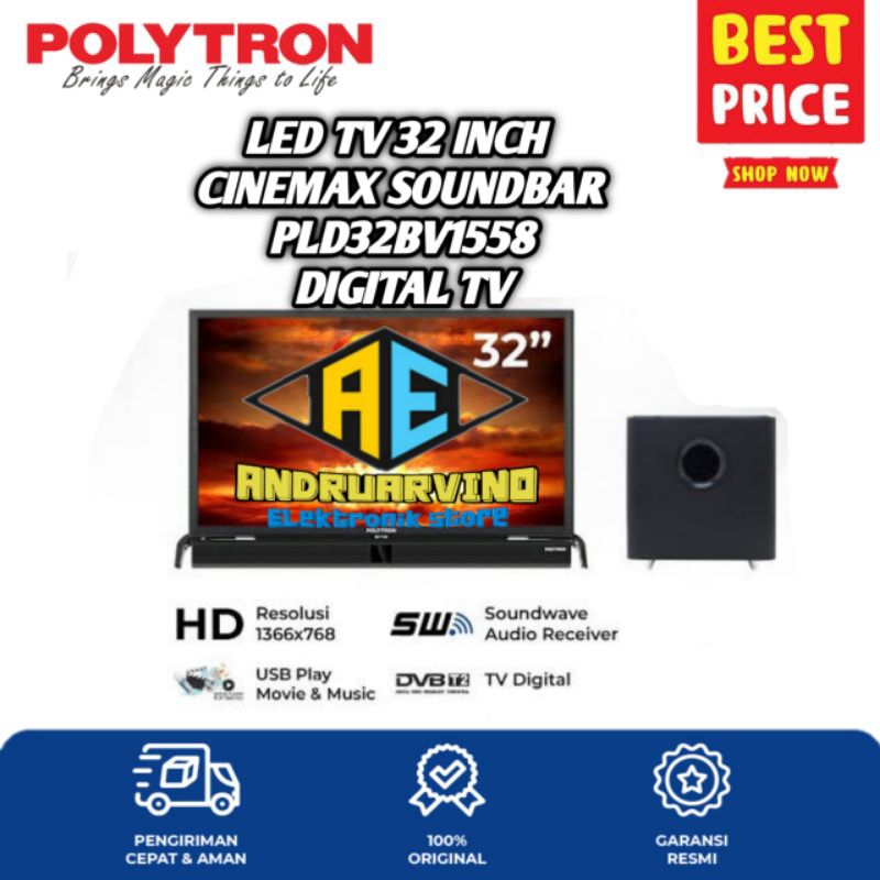 LED TV POLYTRON 32 INCH PLD32BV1558 DIGITAL TV SPEAKER SOUNDBAR GARANSI RESMI POLYTRON