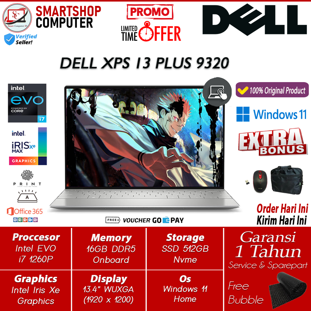 DELL XPS 13 PLUS 9320 INTEL I71260P 16GB DDR5 512GB IRIS XE 13 WUXGA WIN11 TOUCHSCREEN