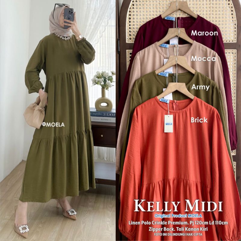 Gamis Midi Dress Busui Polos Katun Rayon Airflow Linen Original Moela [Amber Sesis Tammy Plain Alona Crila Maple Filan Jiona Cisia]