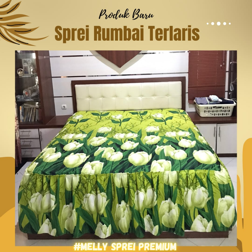 Spray Rempel Premium Motif Bunga Terbaru 2023 Termurah Sprei Pengantin Rumbai Mewah Set Lengkap Bantal Guling Ukuran King Size 180x200x30 No 1  Tinggi 30