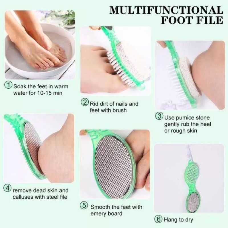 Sikat Penghalus Telapak Kaki 4In1 / Alat Komplit Perawat Tumit Pedicure Paddle Brush