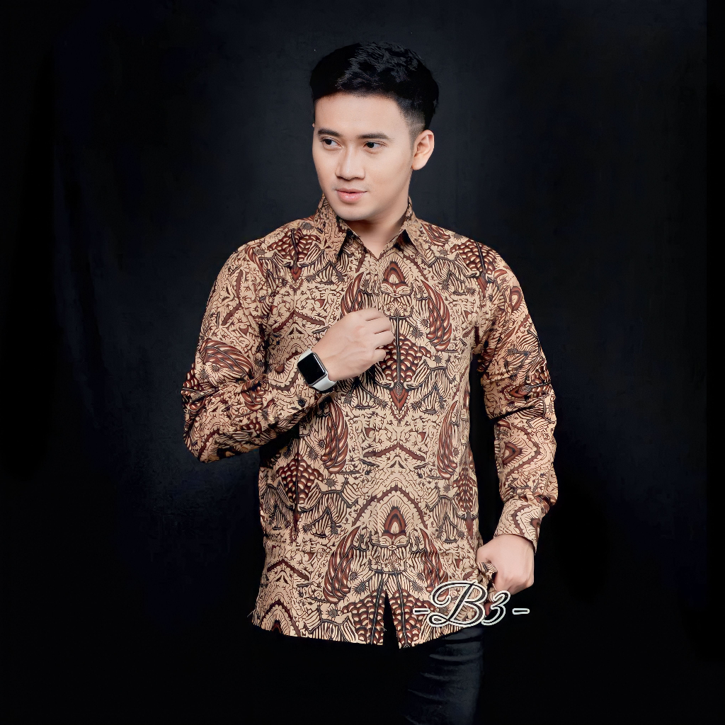 Baju Batik Pria Lengan Panjang Warna Hitam Coklat