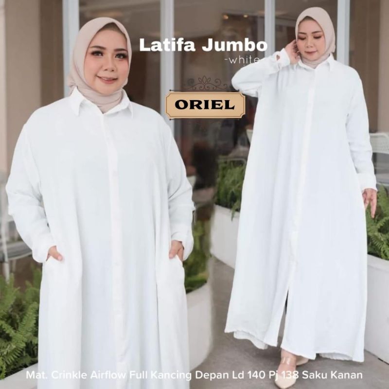 Gamis dress jumbo putih ld 140 bahan cringkle cantik polos gamis umroh jumbo original