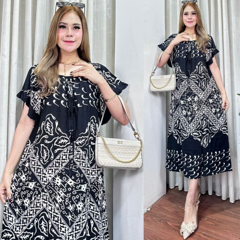 NEW DRESS MARSHA MONOCHROME BATIK CAP RAYON ADEM