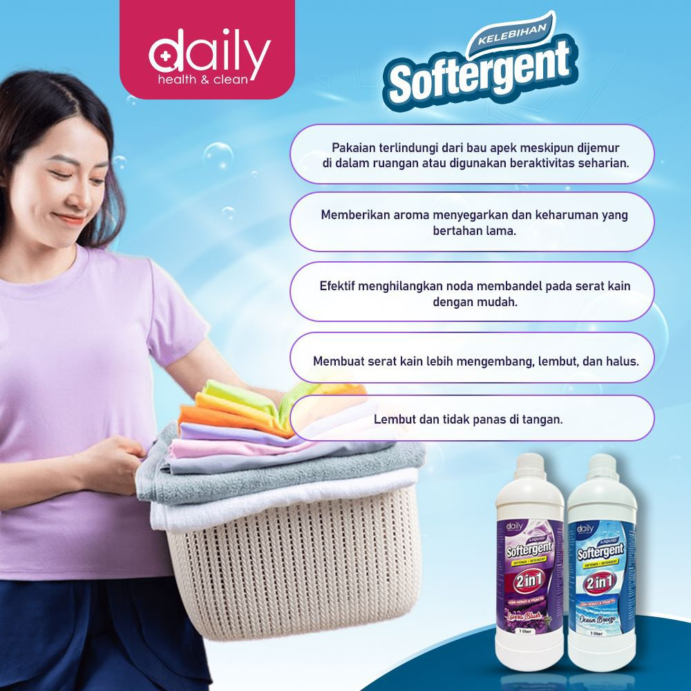 Softergent 2in1 - Daily Softener + Detergent 1 Liter Deterjen dengan Pelembut Pakaian Laundry