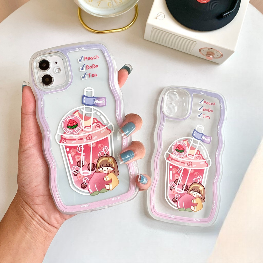 SOFTCASE WAVE PEACH BOBA TEA case iphone 6 6s plus 7 8 x xs xr max 11 12 13 pro max 14 plus