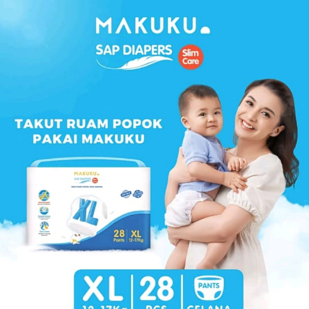 MAKUKU popok bayi  SAP Diapers Slim Care (Biru) NB36 S34 M32 L30 XL28 XXL26  celana pants mengunci cairen cepat kering