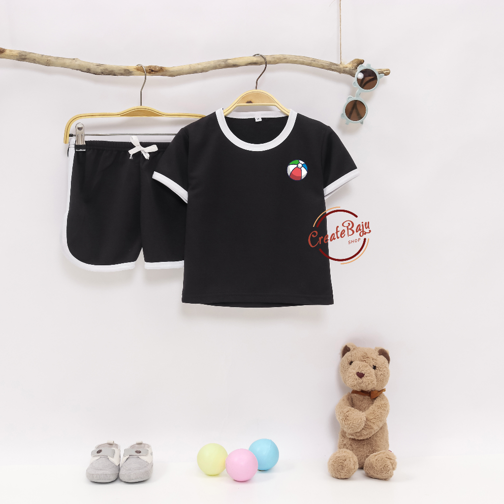 PROMO 7.7 SETELAN ANAK POLOS CHUPA MOTIF BOLA SETELAN ANAK POLOS UNISEX LENGAN PENDEK