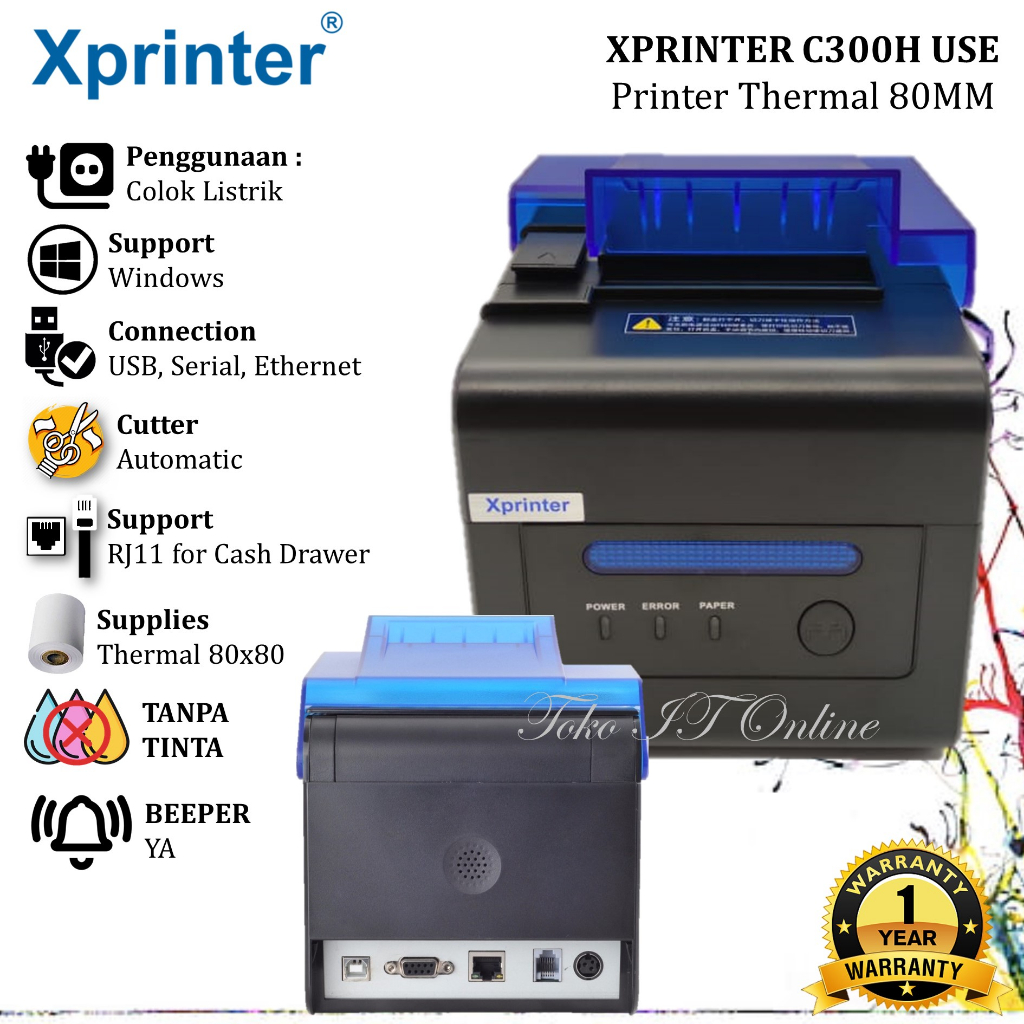 XPRINTER C300H PRINTER DAPUR XP300USL 80MM AUTO CUTTER RJ11 USB LAN