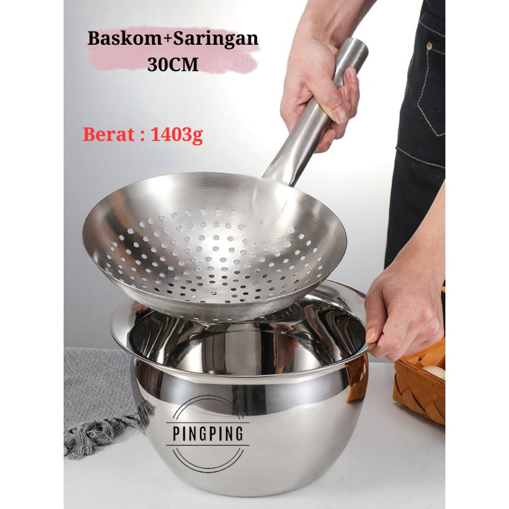 Baskom Minyak + Saringan Minyak Stainless Steel