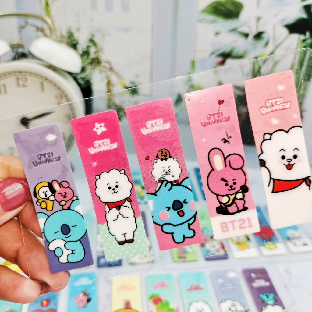 PEMBATAS BUKU BTS21 1 PACK ISI 5 SET (1 SET ISI 10 LEMBAR) CUTE LUCU STICKY NOTES BT WARNA WARNI LENGKAP ALAT TULIS PERLENGKAPAN SEKOLAH ANAK BEST QUALITY BISA COD