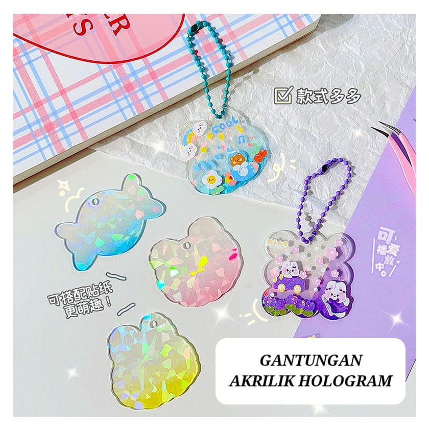 GANTUNGAN KUNCI AKRILIK HOLOGRAM KEYCHAIN DIY STIKER MOMO LUCU KAWAII ALA KOREA IMPORT GLITTER