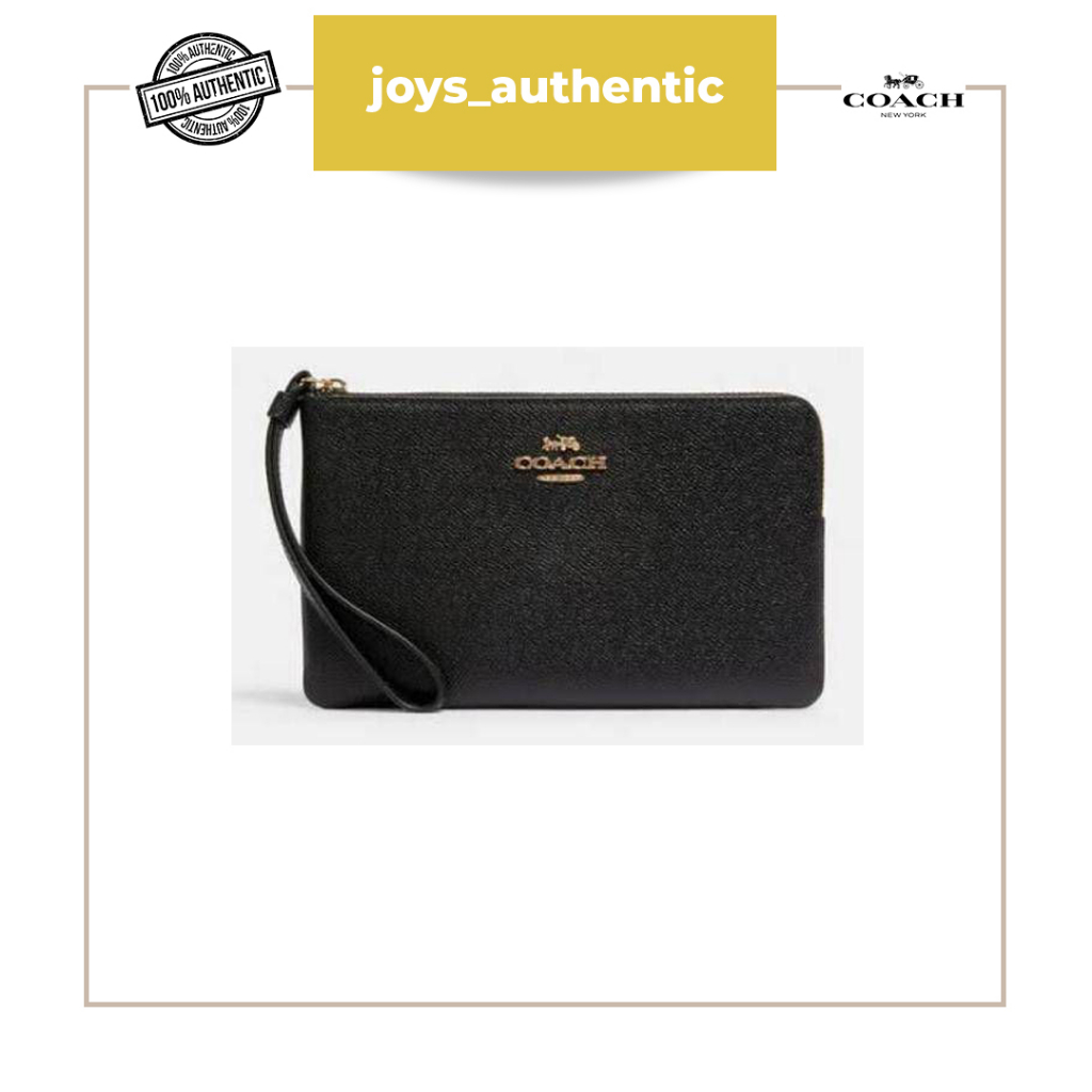 Dompet Wanita Coach Large Corner Zip Wrislet Hitam Black Woman Wallet Authentic Original