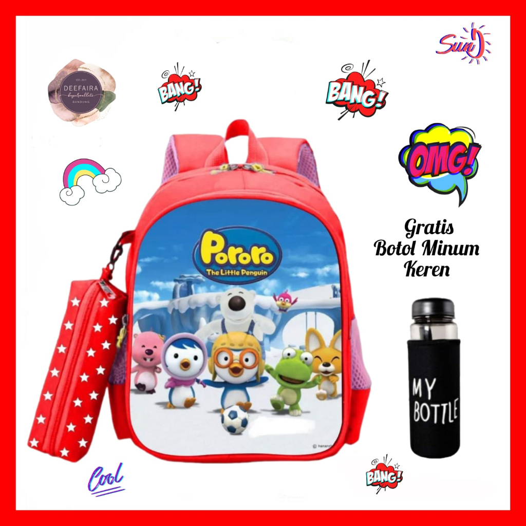 Tas Ransel Anak Laki Laki Dan Perempuan Motif P0RoRoo Untuk Sekolah Anak Tk Paud Gratis Botol Minum