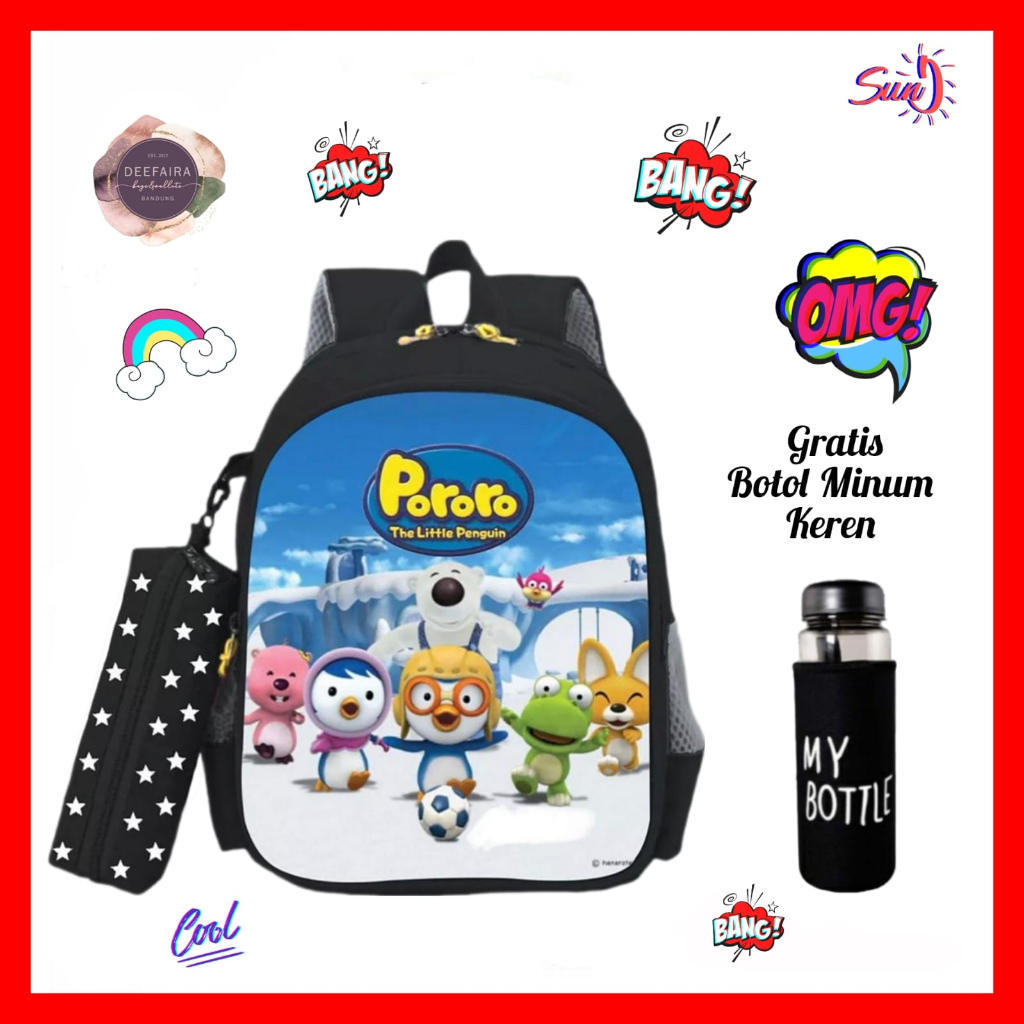 Tas Ransel Anak Laki Laki Dan Perempuan Motif P0RoRoo Untuk Sekolah Anak Tk Paud Gratis Botol Minum