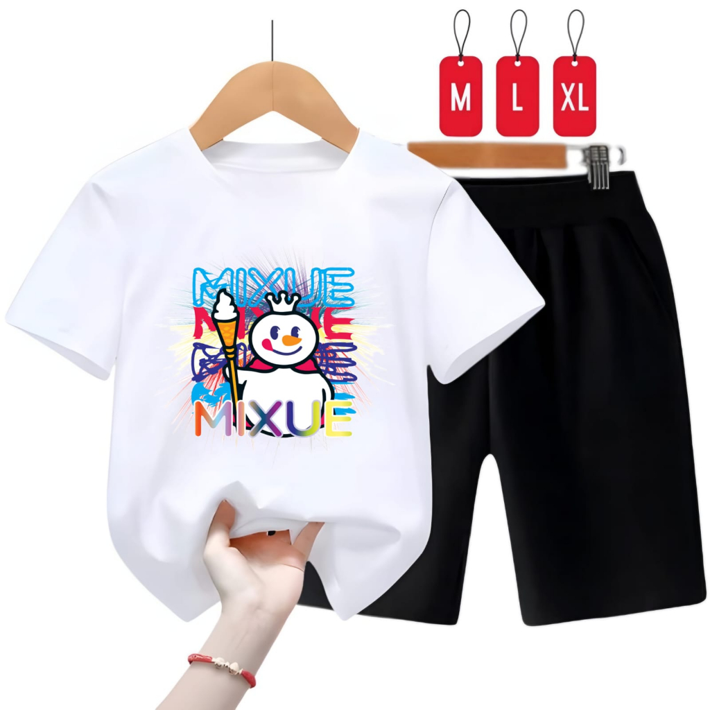 Setelan Kaos Anak MIXUE GRAFIC Bahan Katun COD