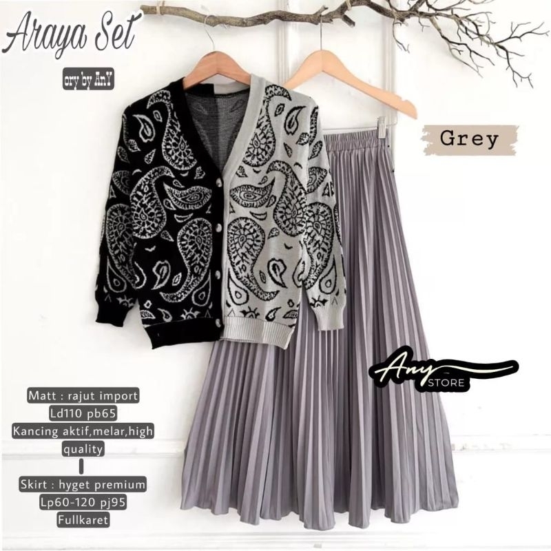 Araya set/setelan rajut import wanita N rok plisket hyget premium by anystore