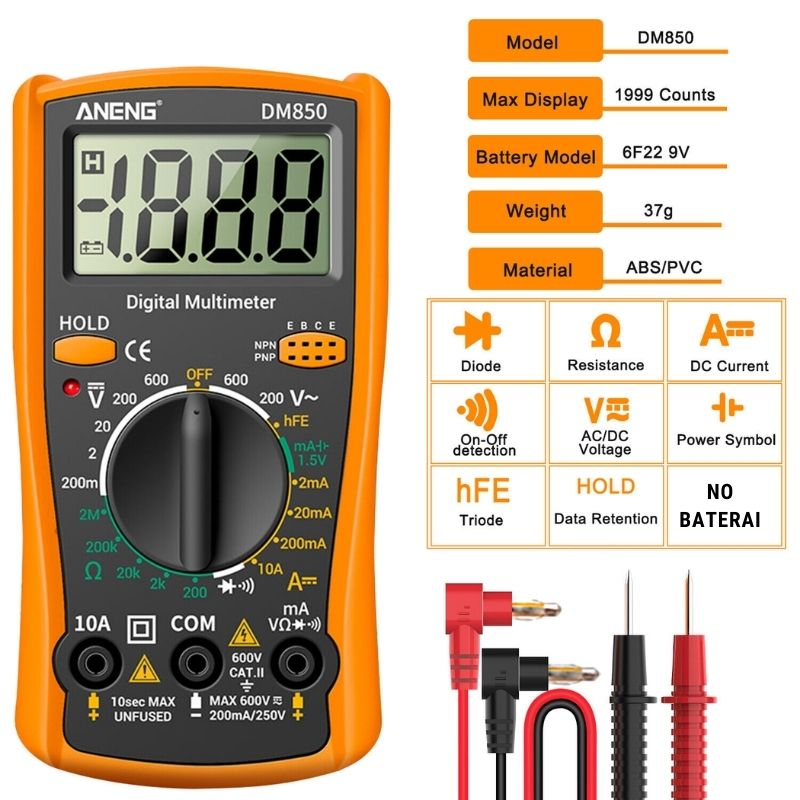 Profesional Multimeter Digital ANENG DM850 Multifungsi presisi tinggi Untuk pengukuran listrik, industri, teknisi