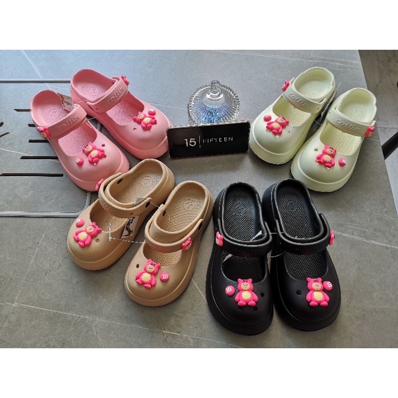 15 ONLINE SHOP Sepatu Sendal Mary Jane Jelly Sandal Jalan Wanita Jibbitz PINK BEAR 7818