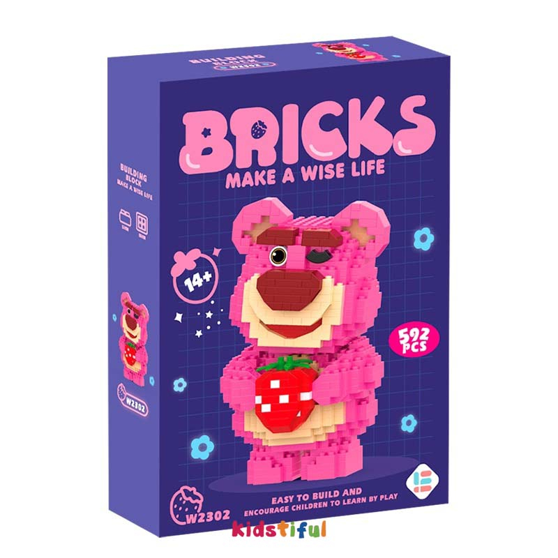 (COD) Strawberry Bear Mainan Balok Susun Disney Bricks Lotso Balok Mainan Edukasi Anak Perempuan