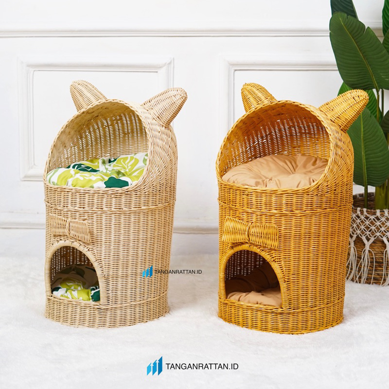 Rumah Kandang Kucing Dan Anjing Rotan Menara Tingkat 2 Kasur / Cat House / Pet Bed Finishing