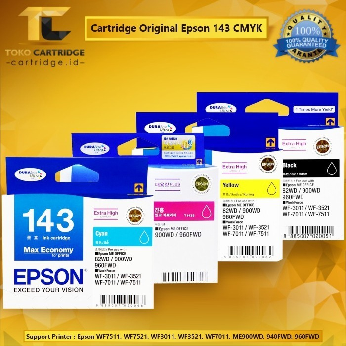 Cartridge Tinta Epson 143 T143 T 143 Original Printer WF7611 WF 7611