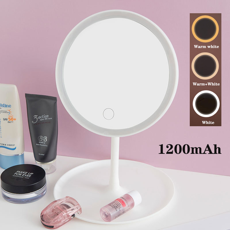 MARKETBIX Cermin Make Up Meja Rias Lampu LED 3 Warna Bulat Bundar Standing