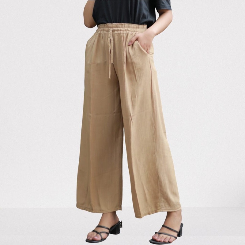 Kulot Wanita Crinkle Highwaist Loose Pants Tali Depan Tanpa Saku Cp07pa